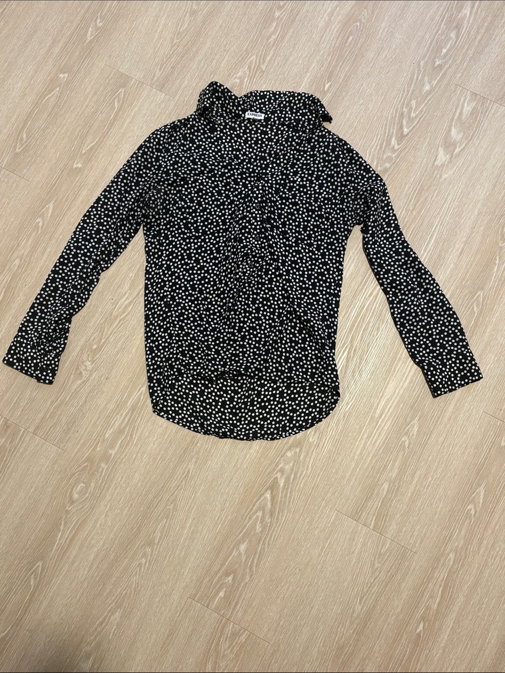 Express Black Button-Down Shirt with White Dot Print